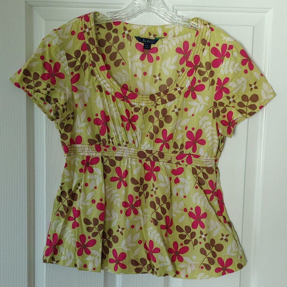 Boden floral empire-waist boho short-sleeve blouse